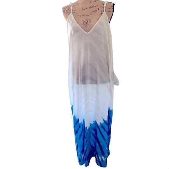 White/Blue Maxi Beach Maxi Plus Size 2X Bohemian Style Loose Fit Lounge Dres… - Picture 6 of 13